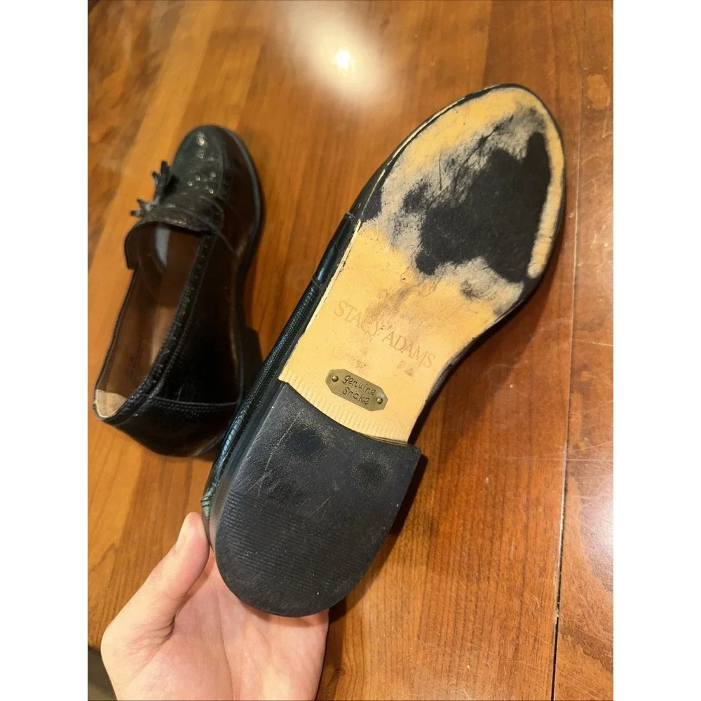 🌟Rare Stacy Adams Genuine Snake Skin & Leather Men's Dress Shoes Black Size 8.5